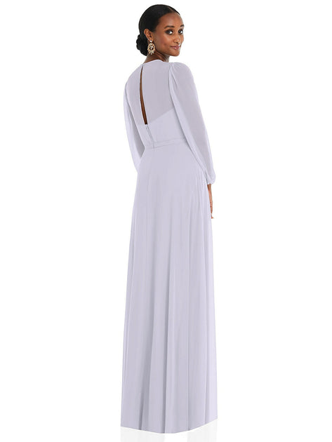 Dessy Collection Strapless Chiffon Maxi Dress with Puff Sleeve Blouson