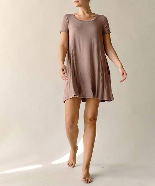 Studio Ko Clothing Bamboo Shift Mini Dress Beige Medium 2