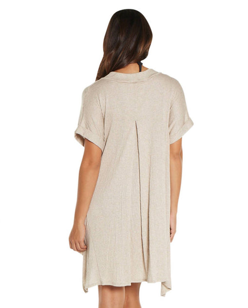 Elif Corbel V-Neck Shirt Dress Beige Medium 3