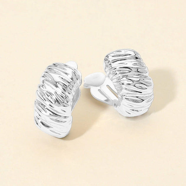 FASHNZFAB Textured Metal Dome Clip On Earrings Silver 5