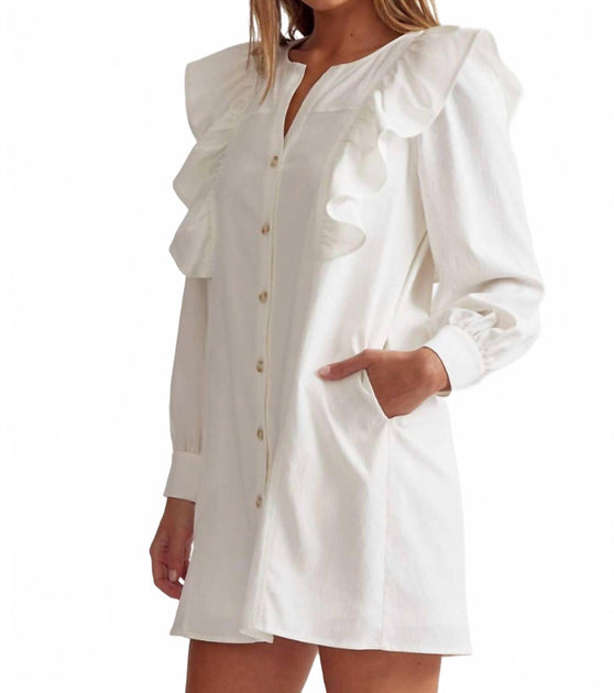 Entro Ruffle Shoulder Button Up Mini Dress White Large 4