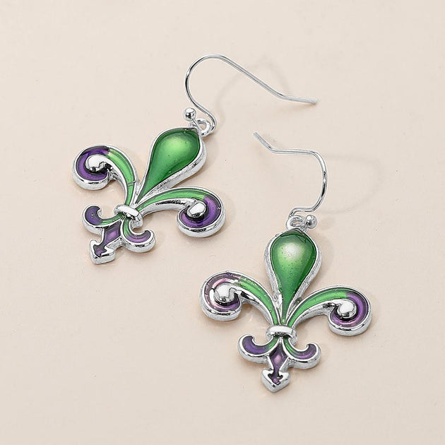 FASHNZFAB Fleur de Lis Dangle Earrings Multi Silver 3