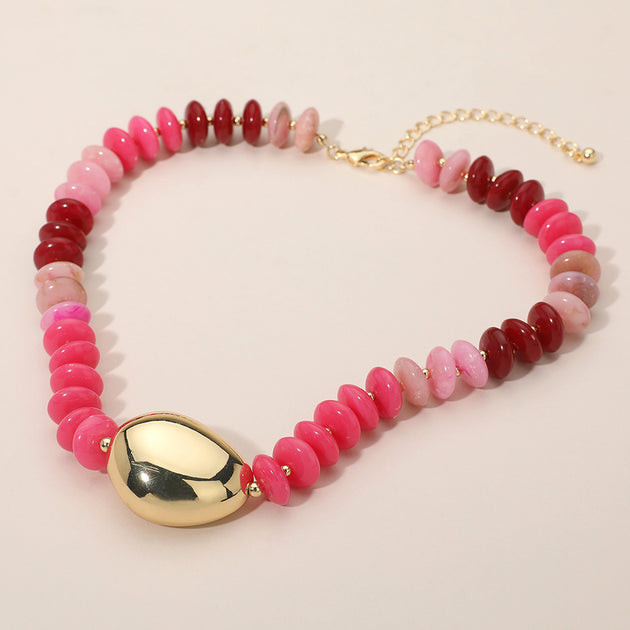 FASHNZFAB Chunky Pebble Resin Beaded Statement Necklace Green 3