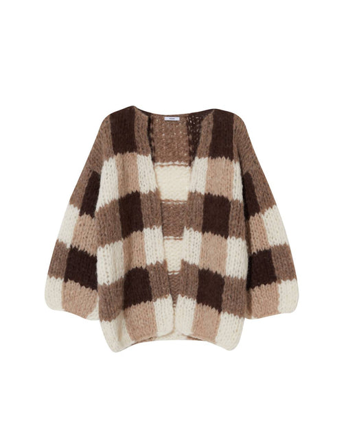 Maiami Fleecy Alpaca Checkered Cardigan Brown S/M 3