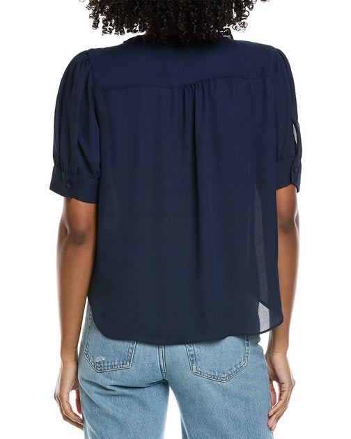 CeCe Puff Sleeve Ruffle Top Blau Large 3