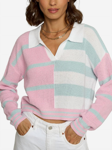 売れ筋商品|||セントラルパークウェスト カットソー トップス レディース Women's Colorblock Cropped Stripe Polo Pink Central Park West Colorblock Cropped Stripe Top In Pink