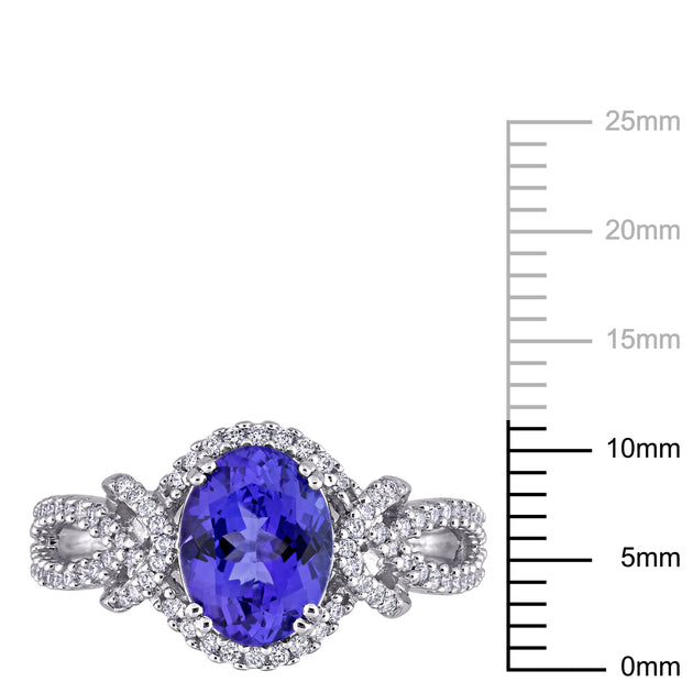 Mimi & Max Tanzanite Diamond Ring 14k White Gold Blue US 7 4