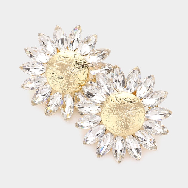 FASHNZFAB Marquise Stone Flower Clip-on Evening Earrings Multi 4