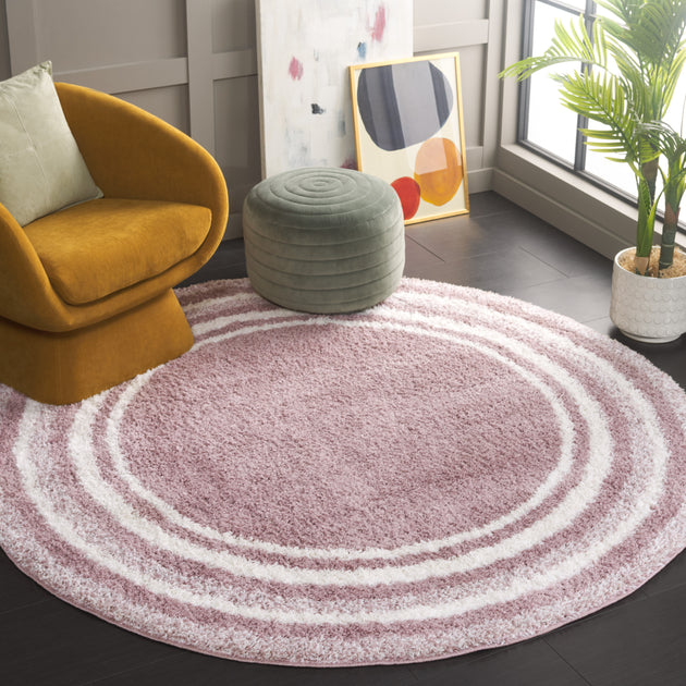 Safavieh Border Stripe Shag Area Rug Pink Ivory 4