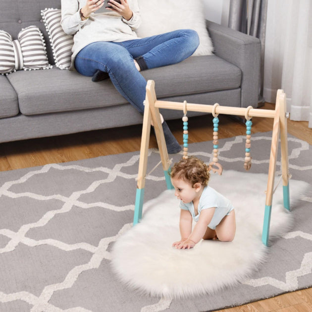 Hivvago Portable Wooden Baby Activity Gym Blue 3