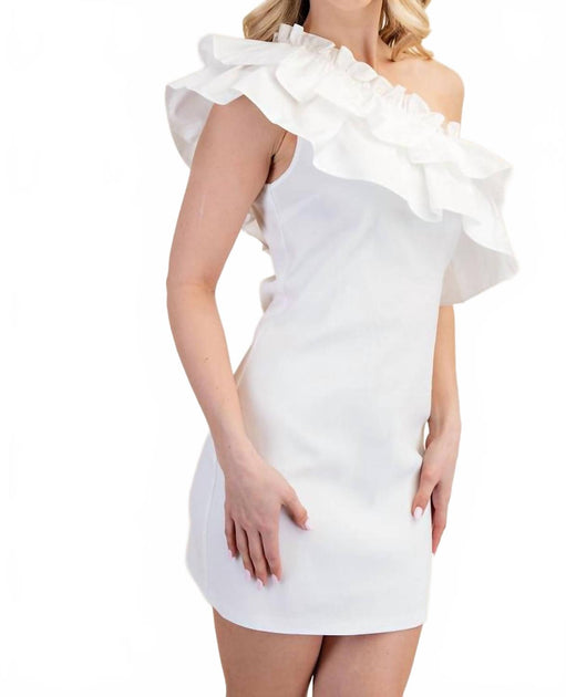 GLAM Ruffle Trimmed One-Shoulder Dress Off-White Large 4