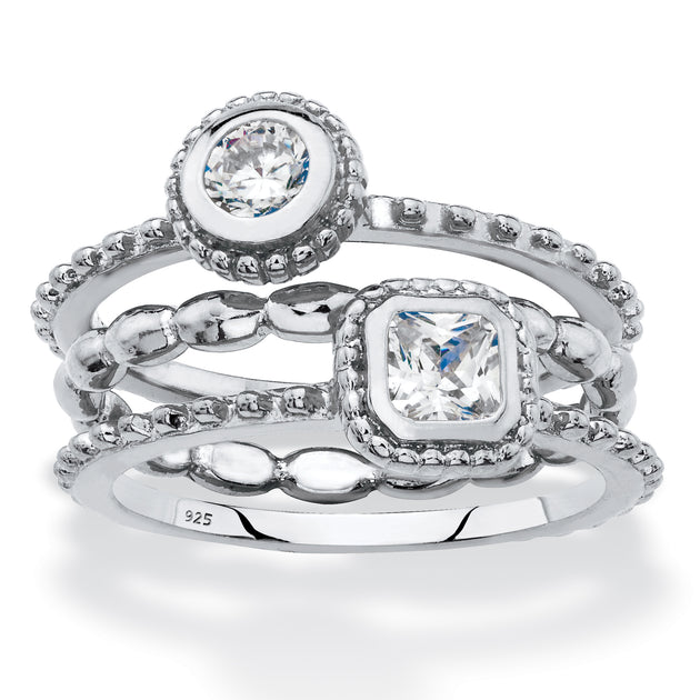 Palm .62 TCW CZ Sterling Silver Stack Ring Set Silver US 7 2