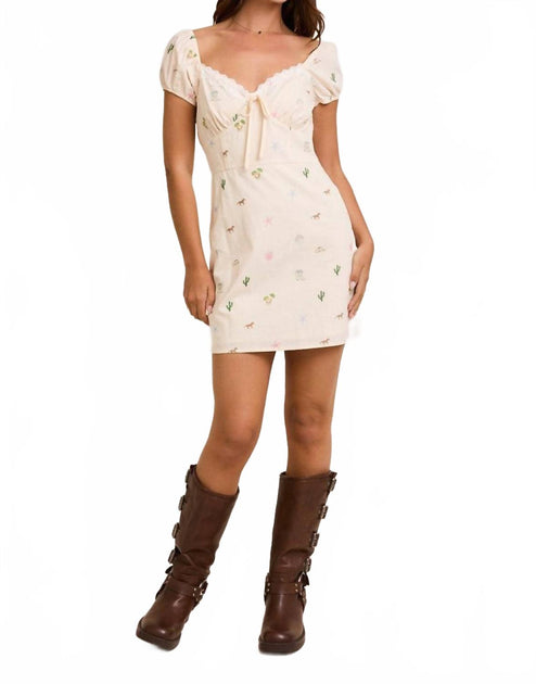 LE LIS Sweetheart Neckline Graphic Mini Dress Beige Small 2