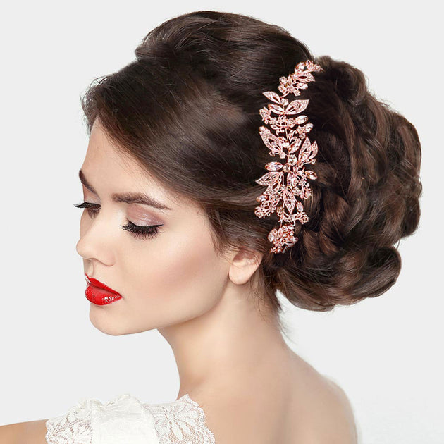 FASHNZFAB Crystal Leaf Cluster Bun Wrap Headpiece Gold 3