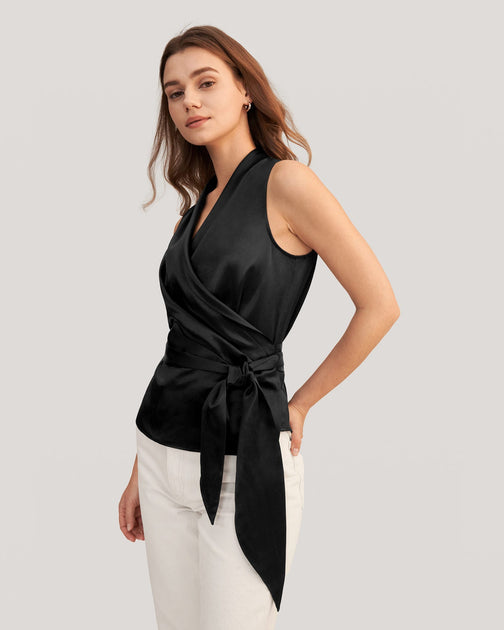 LILYSIL Seiden-Wickelbluse Schwarz Medium 4