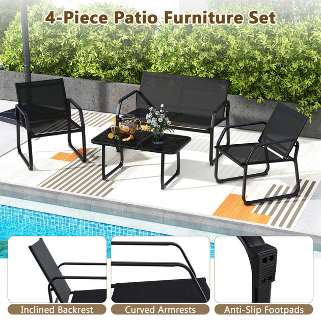 Hivvago 4 Piece Patio Conversation Set Black 4