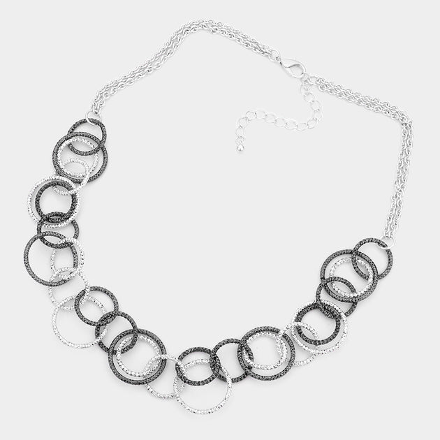 FASHNZFAB Multi Link Open Circle Metal Necklace Hematite Silver One Size 3