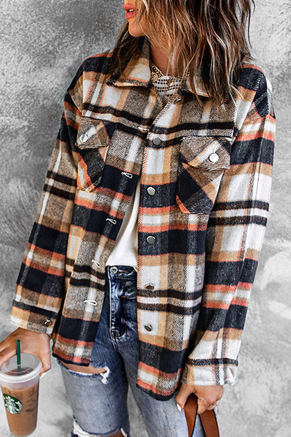 TRUEDAMES Geometric Plaid Print Pocketed Shacket Multi 2X 4