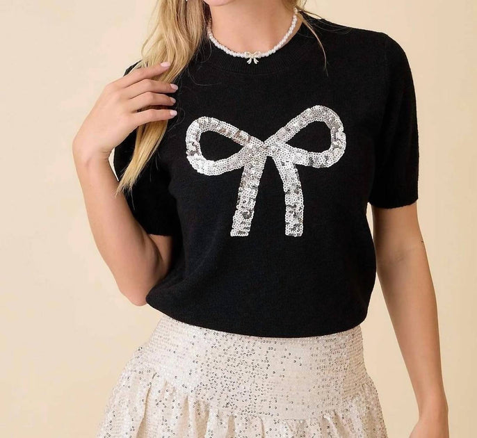 Main Strip Bow Sequin Top Black Large 3