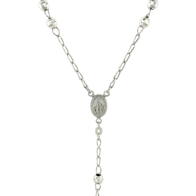 FASHNZFAB Rosary Chain Large Bead Necklace Silver 3