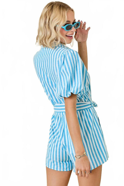 Day + Moon Striped Bubble Romper Blue Medium 4