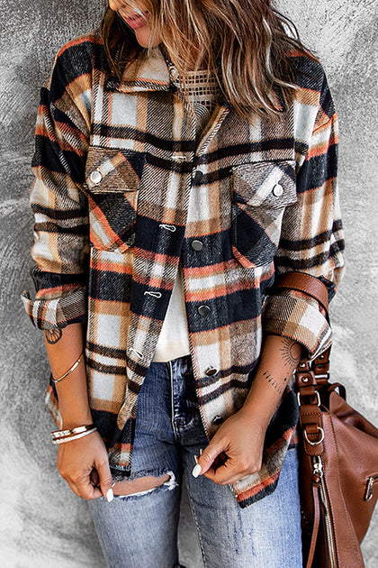 TRUEDAMES Geometric Plaid Print Pocketed Shacket Multi 2X 2