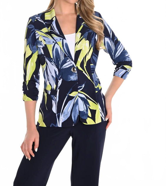 Frank Lyman Floral Print Knit Blazer Blue US 8 4
