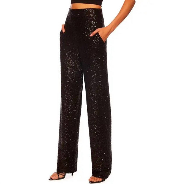 Susana Monaco Sequin High Waist Wide Leg Pant Black XLarge 4