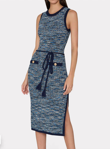 Milly Kim Textured Knit Midi Dress Blue Large 2