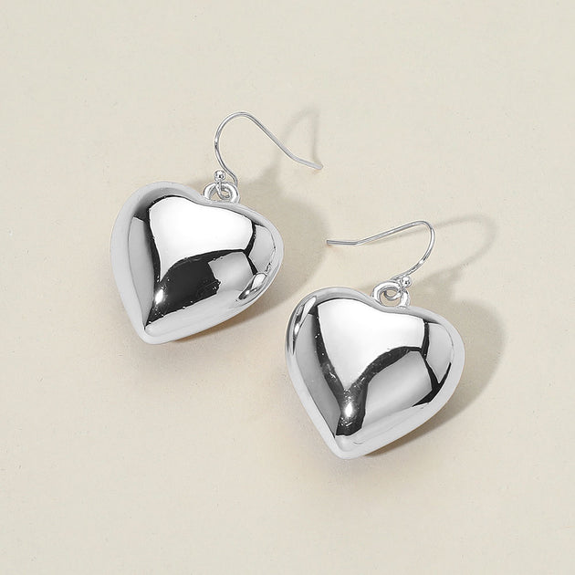 FASHNZFAB Boucles d'Oreilles Pendantes Métal Puffy Heart Argent 2
