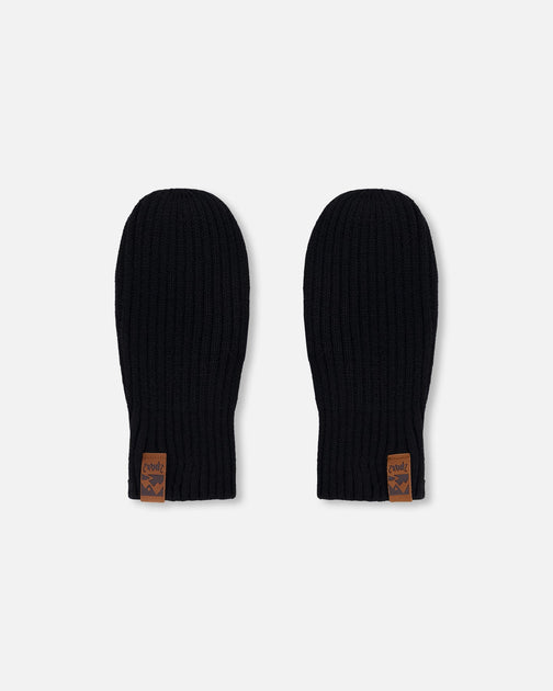 Deux par Deux Ribbed Knit Mittens Black 5T 2