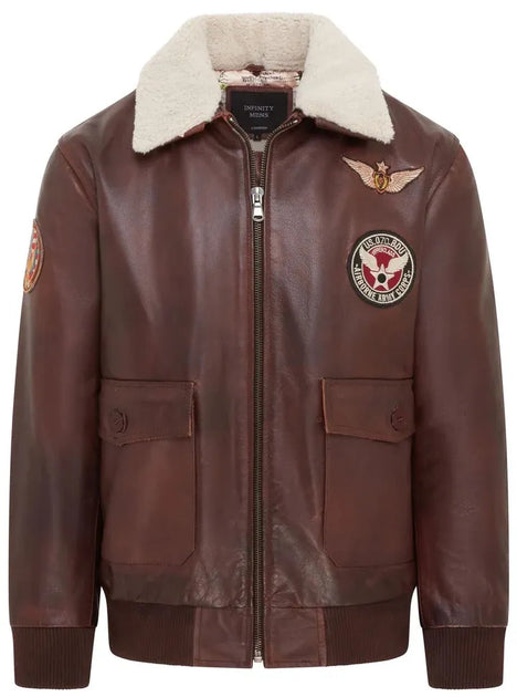 TruClothing Aviator Bomber Leather Jacket Brown Medium 3