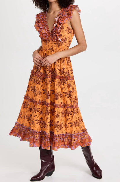 Love The Label Azalea Ruffled Midi Dress Brown Medium 4