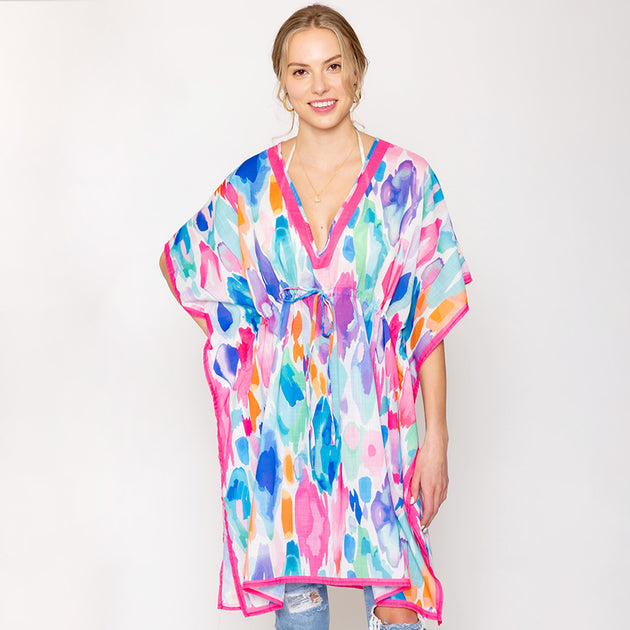TRUEDAMES Watercolor Print Cover Up Poncho Multi One Size 6