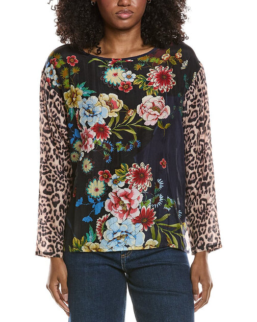 Johnny Was Leo Silk Blouse Blue X-Small 2