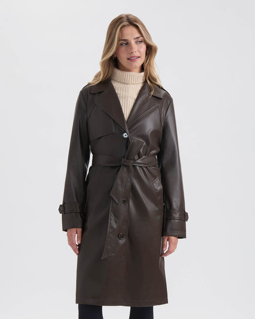 NVLT Damen einreihiger PU Trenchcoat braun XL 2