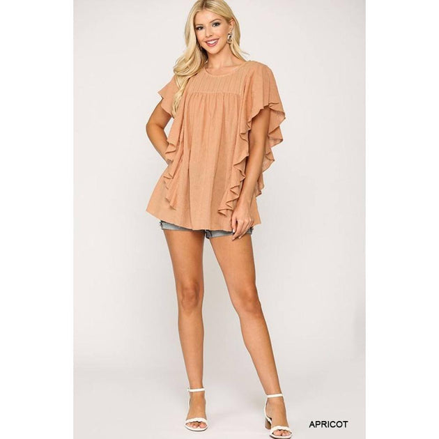 TRUEDAMES Textured Ruffle Sleeve Tunic Top Pink Small 3