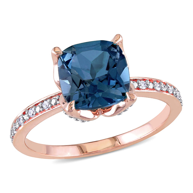 Mimi & Max London-Blue Topaz Diamond Ring Rose Gold US 7 2