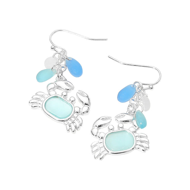 FASHNZFAB Sea Glass Crab Drop Dangle Earrings Blue 3