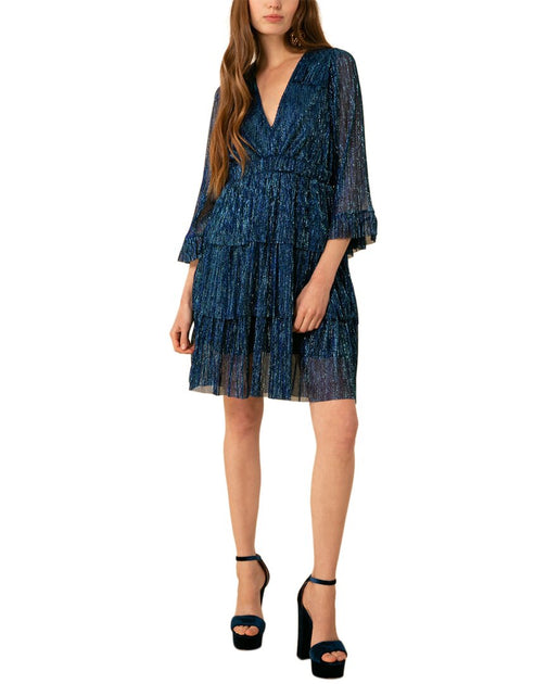 Hale Bob Crinkle Tiered Dress Blue XS 2