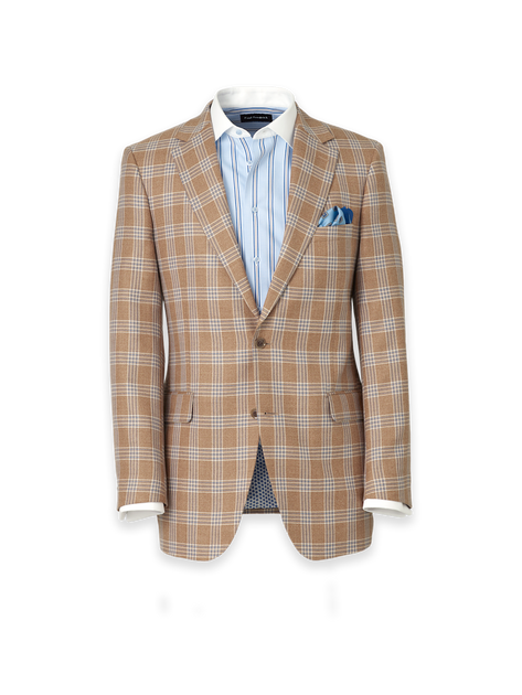 Paul Fredrick Wool Blend Plaid Suit Jacket Brown US 46 Long 2
