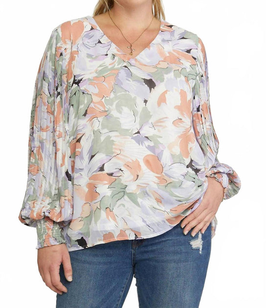 Entro Bluse mit Blumenprint und gerafften Ärmeln Multi 1X 2