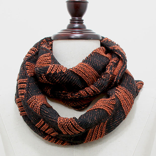 TRUEDAMES Striped Knit Infinity Scarf Brown One Size 3