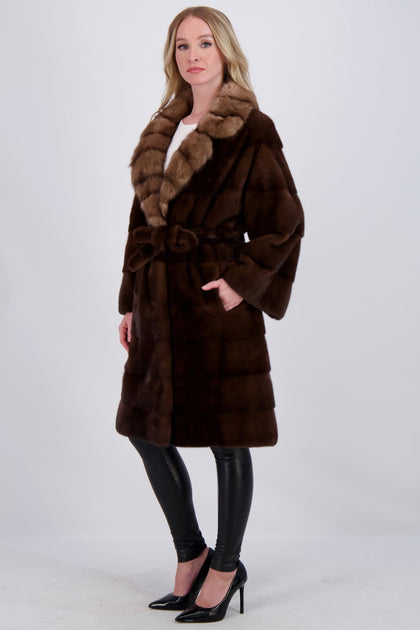 Gorski Mink Jacket with Sable Collar and Mink Belt Brown Small 4