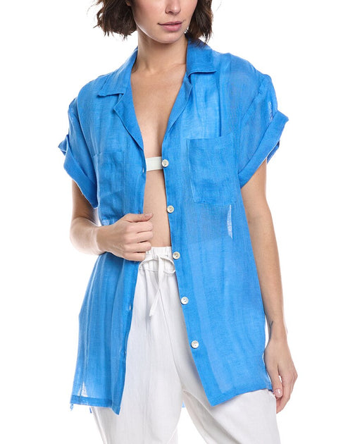 Vitamin A Playa Pocket Linen Blouse Blue Small 2