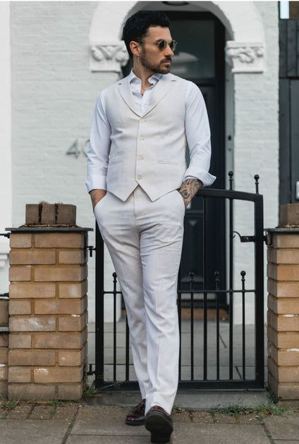 Infinity Men's Summer 2 Piece Suit Linen Cream Beige US 50 Regular 3