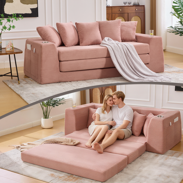 Streamdale Convertible Sofa Bed Pink 2