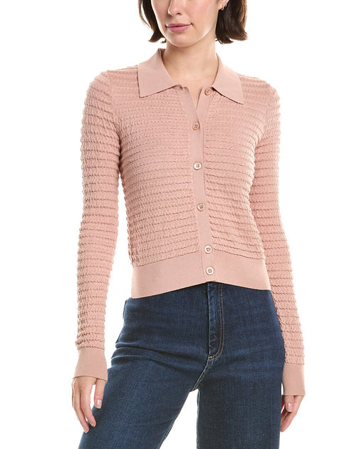 FRAME Denim Smocked Silk-Blend Cardigan Pink XXS 2