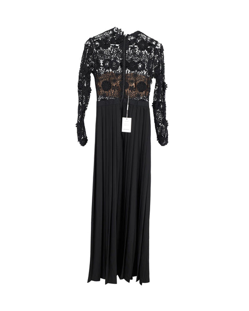 chinese dress ladies Self-Portrait Mia Lace Pleated Maxi Dress In Black Polyester