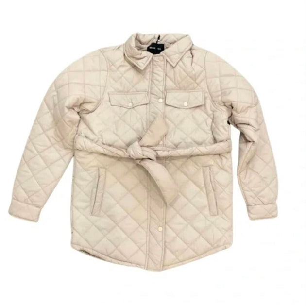 Brave Soul Diamond Quilted Belted Jacket Beige US 8 2